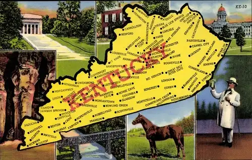 Landkarten Ak Kentucky USA, Lincoln National Memorial, Federal Hill, Typical Kentuckians