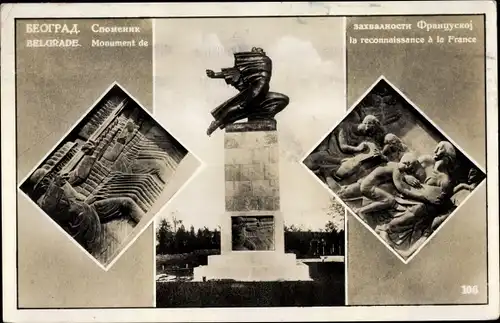 Ak Belgrad Beograd Serbien, Monument de la recoinnaissance à la France