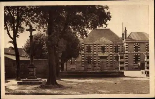 Ak Saint Pierre sur Dives Calvados, Le Calvaire et l'École