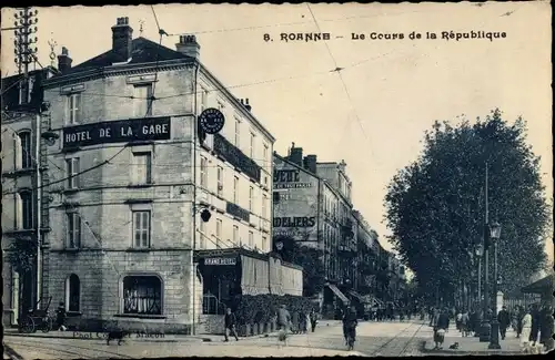 Ak Roanne Loire, Le Cours de la Republique, Hotel de la Gare