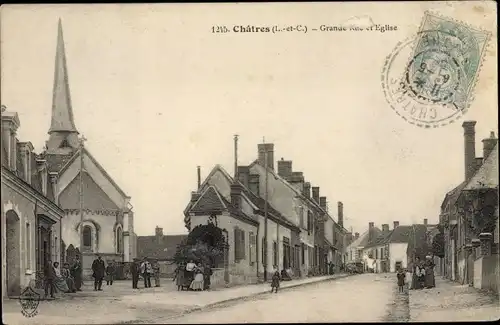 Ak Châtres Loir-et-Cher, Grande Rue et Eglise