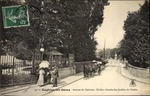 Ak Enghien les Bains Val d'Oise, Avenue de Ceinture, Grilles d'entrée des Jardins du Casino