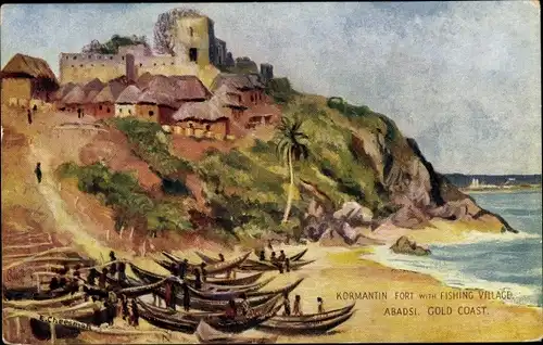 Künstler Ak Abadsi Ghana, Fort Kormantin with fishing village, Gold Coast