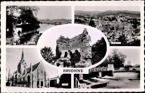 Ak Brionne Eure, Risle, Vue générale, Ruines du Chateau, Eglise, Barrage