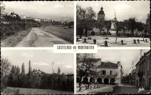 Ak Castelnau de Montratier Lot, Vue générale, Place, Eglise, Arcades