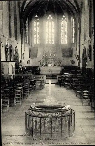 Ak Gourdon Lot, Eglise des Templiers, Interieur, Beau Benitier