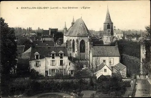 Ak Chatillon Coligny Loiret, Vue générale, Eglise