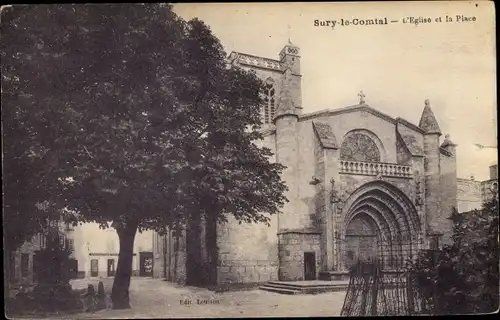 Ak Sury le Comtal Loire, Eglise et la Place