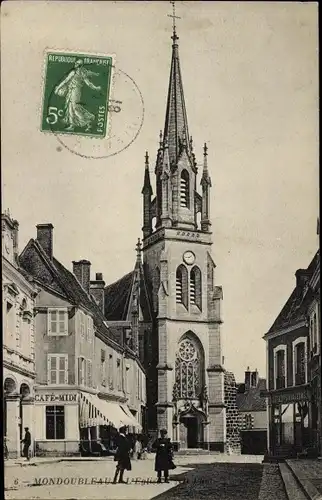 Ak Mondoubleau Loir-et-Cher, l'Eglise, Café du Midi