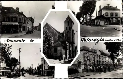 Ak Morangis Essonne, L'Eglise, Café, l'Ècole des filles