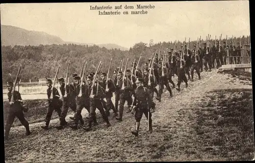 Ak Infanterie auf dem Marsche, Schweizer Soldaten