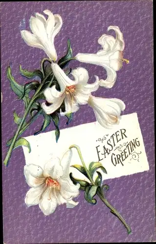 Präge Ak Glückwunsch Ostern, Weiße Lilien