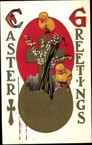 Ak Glückwunsch Ostern, Küken, Osterei, Kreuz, Easter Greetings