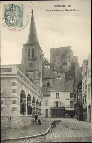 Ak Montrichard Loir-et-Cher, Place Nouvelle er Marché Couvert