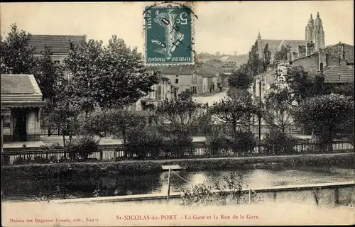 Ak St. Niclas du Port Meurthe et Moselle, La Gare et la Rue de la Gare