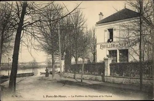 Ak Saint Maur des Fossés Val de Marne, Parc St. Maur, Pavillon de Neptune et la Marne