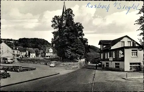 Ak Rosbach Windeck Rhein Sieg Kreis, Ortspartie mit Hotel und Kirche