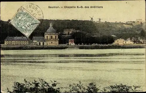 Ak Saumur Maine et Loire, Chapelle Notre Dame des Ardilliers, Windmühlen