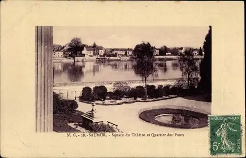 Ak Saumur Maine et Loire, Square du Theatre et Quartier des Ponts