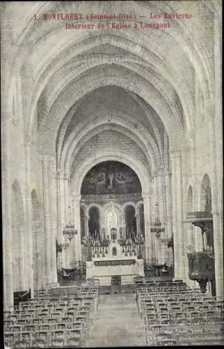 Ak Montlhéry Essonne, Les Environs, Intérieur de l'église à Longpont