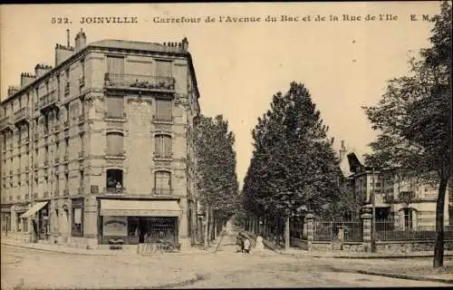 Ak Joinville le Pont Val de Marne, Carrefour de l'Avenue du Bac et de la Rue de l'Ile