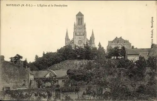 Ak Montjean Maine et Loire, L'Eglise et le Presbytere, Kirche