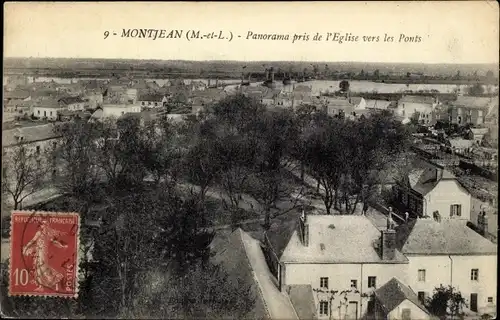 Ak Montjean Maine et Loire, Panorama pris de l'Eglise vers les Ponts