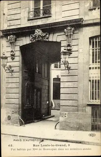 Ak Paris II., Rue Louis le Grand 5, Fut habitée par Mme de Montespan