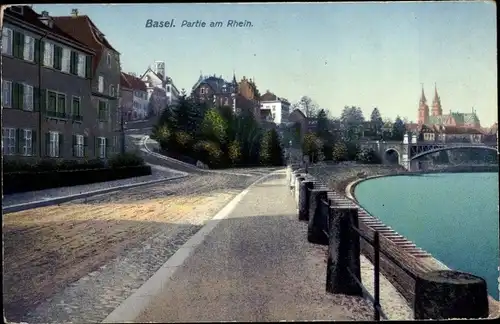 Ak Bâle Basel Stadt Schweiz, Partie am Rhein