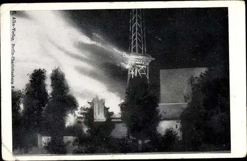 Ak Berlin Charlottenburg Westend, Brand in der Funkausstellung am 19. August 1935