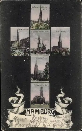 Ak Hamburg, Hopfenmarkt, Nikolaikirche, Katharinenkirche, Petrikirche, Michaeliskirche