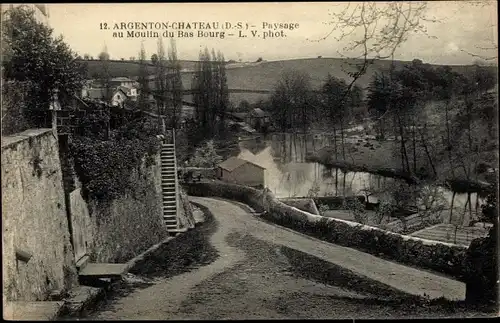 Ak Argenton Château Deux Sèvres, Paysage au Moulin du Bas Bourg