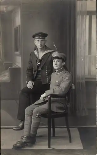 Foto Ak Deutscher Seemann und Soldat in Uniform, SMS Rheinland, Regiment 5