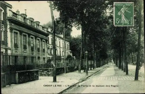 Ak Choisy le Roi Val de Marne, L'Avenue de Paris et la maison des Pages