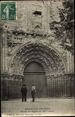 Ak Argenton Château Deux Sèvres, Portail de l'Église