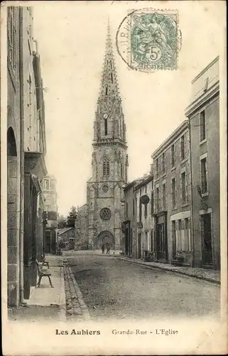 Ak Les Aubiers Deux Sèvres, Grande Rue, l'Église