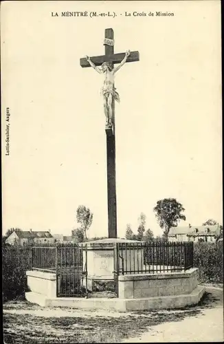 Ak La Menitre Maine et Loire, La Croix de Mission, Kreuz