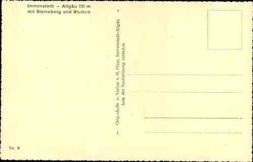 Ak Immenstadt im Allgäu Schwaben, Gesamtansicht, Steinerberg, Stuiben