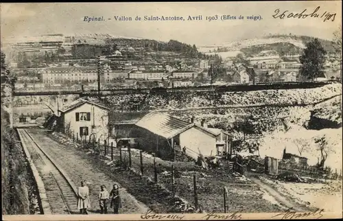 Ak Épinal Lothringen Vosges, Vallon de Saint Antoine, Avril 1903, Effets de neige