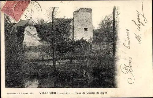 Ak Villedieu Loir et Cher, Tour de Charles de Bigot