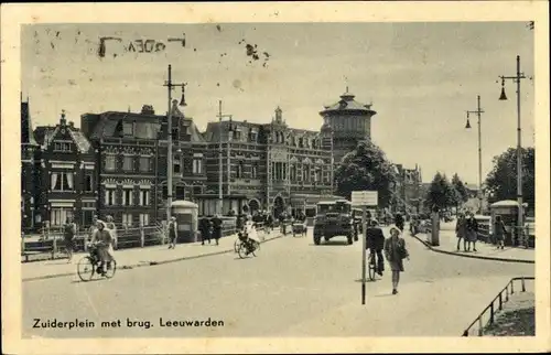 Ak Leeuwarden Friesland Niederlande, Zuiderplein met brug. Leeuwarden