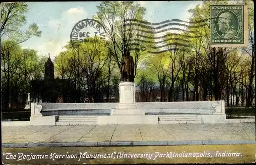 Ak Indianapolis Indiana USA, Benjamin Harrison Monument, University Park