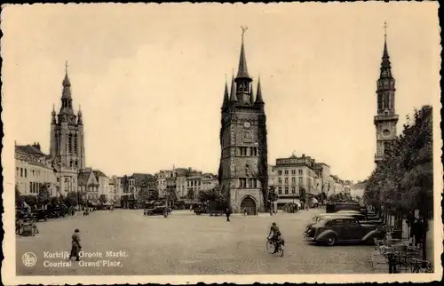 Ak Kortrijk Courtrai Westflandern, Grand' Place, Autos