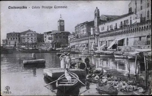 Ak Civitavecchia Lazio, Calata Principe Tommasi, Seeleute, Ruderboot