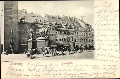 Ak Chemnitz Sachsen, Marktplatz, Reiterdenkmal