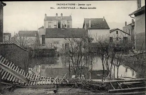 Ak Alfortville Val de Marne, Inondations 1910, Maison ecroulee, Hochwasser