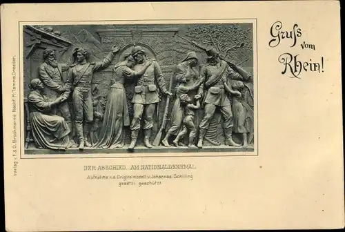 Ak Rüdesheim am Rhein Hessen, Der Abschied, am Nationaldenkmal, Relief