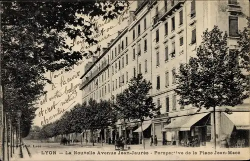 Ak Lyon Rhône, La Nouvelle Avenue Jean Jaurès, Perspective de la Place Jean Macé