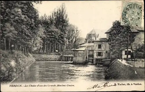 Ak Verdun Lothringen Meuse, Les Chutes d'eau des Grands Moulins Couten