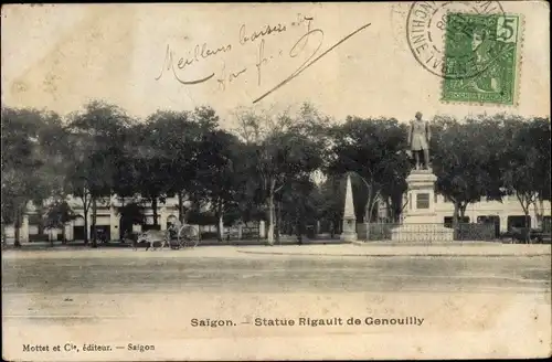 Ak Saigon Cochinchine Vietnam, Statue Rigault de Genouilly